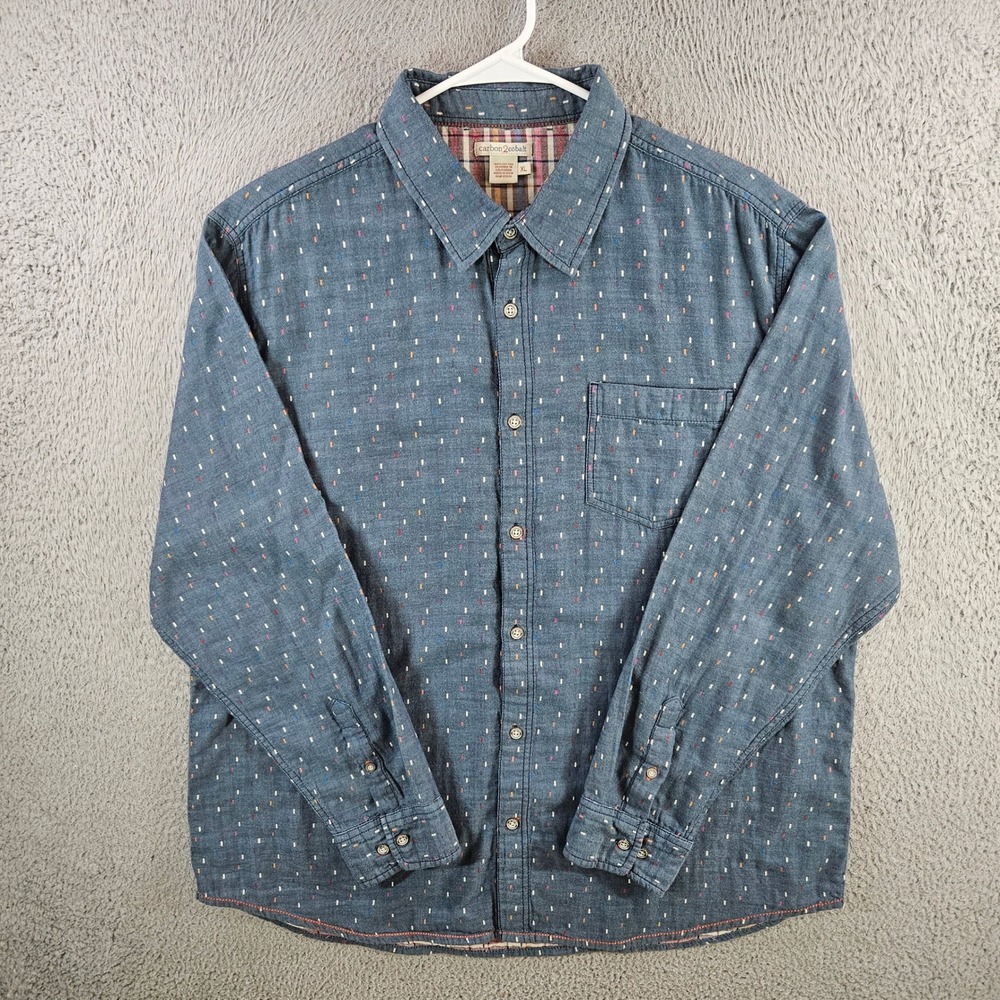 Carbon 2 Cobalt Mens XL Blue Dash Pattern Button Down Shirt Long Sleeve Cotton
